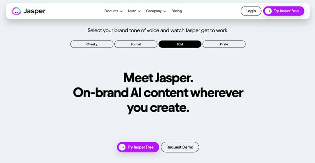 Jasper כותב תוכן בינה מלאכותית, אתר הבית