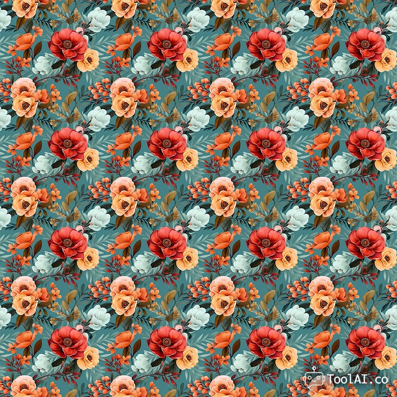 Midjourney (מידג׳רני): פרחי סתיו בסגנון צבעי מים, כדפוס (אריח) חוזר