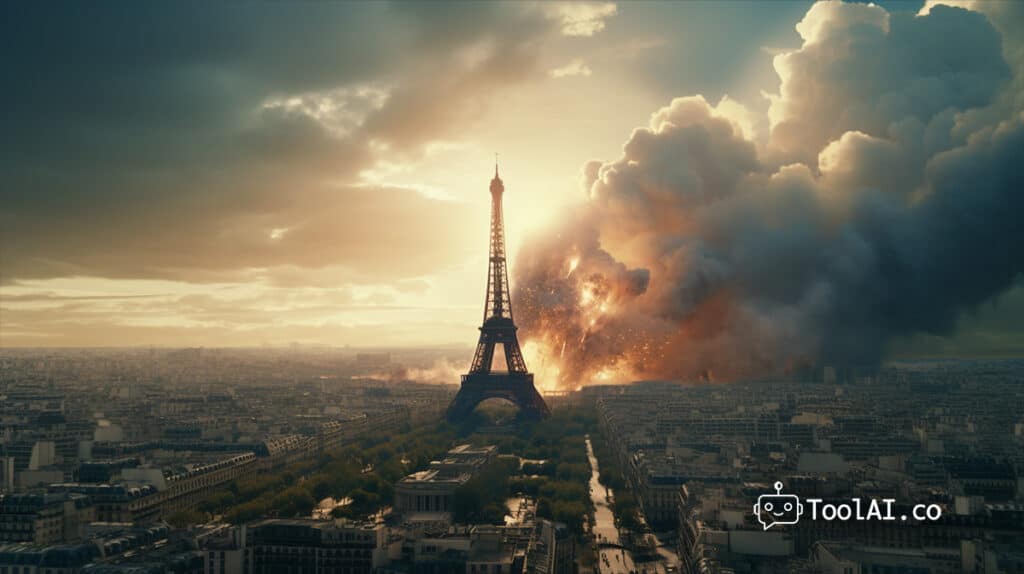 תמונת בינה מלאכותית - תמונה קולנועית של אסטרואיד פוגע בפריז