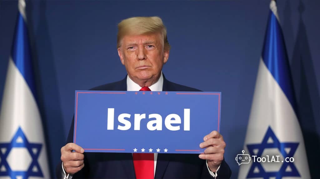 Midjourney V6 - נשיא ארה"ב מחזיק שלט עם הטקסט: Israel