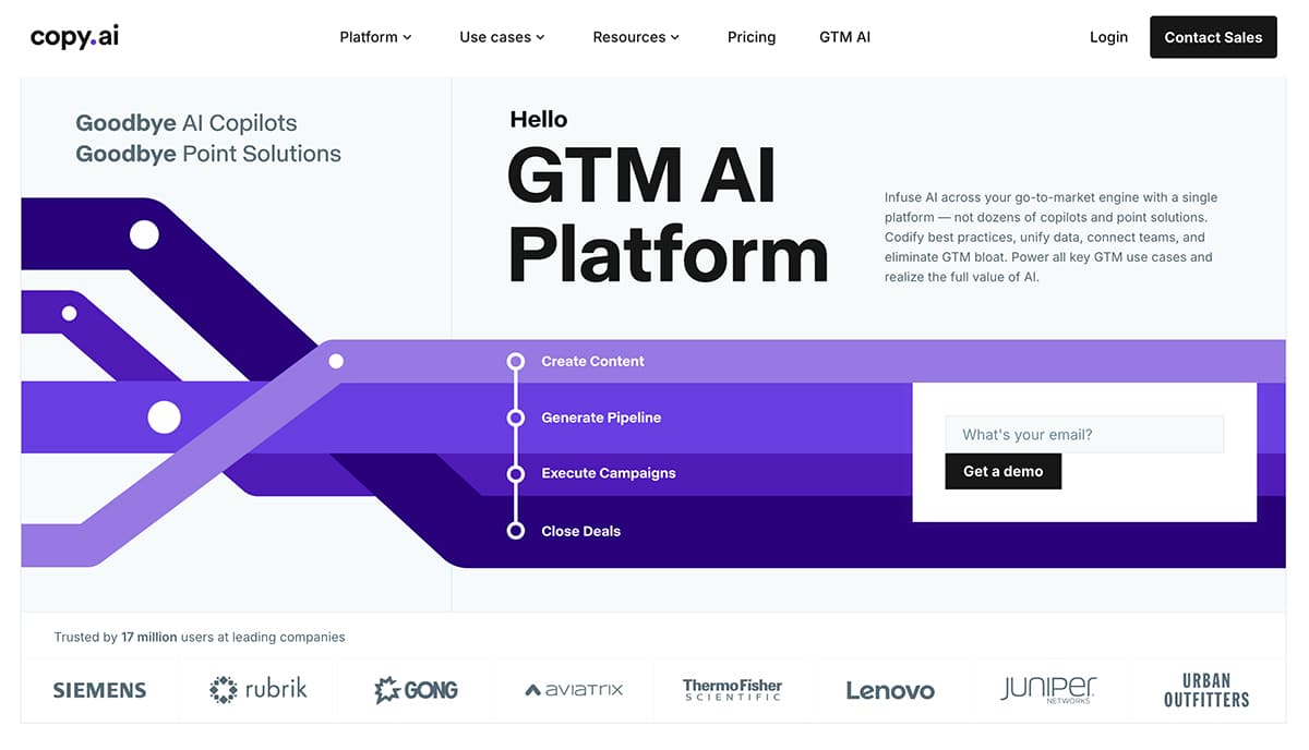 Copy.ai היא פלטפורמת בינה מלאכותית (GTM) שנועדה לעזור לצוותי שיווק ליצור תוכן יעיל במהירות