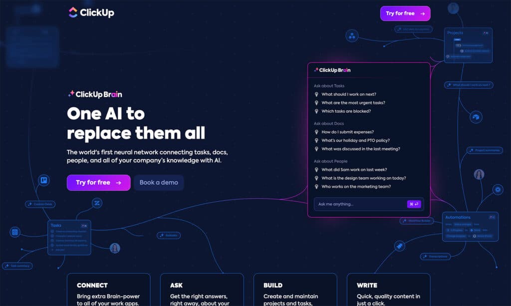 תצוגה מקדימה של דף הבית ClickUp AI